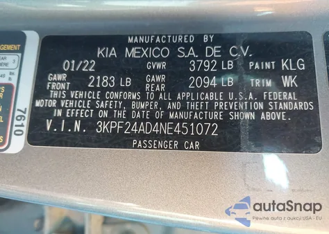 2022 Kia Forte Fe/Lxs from USA, damaged, VIN 3KPF24AD4NE451072